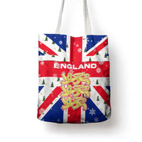 England Christmas Tote Bag with Red White Blue Santa Bus Tree and Three Lions Design - Wonder Print Shop