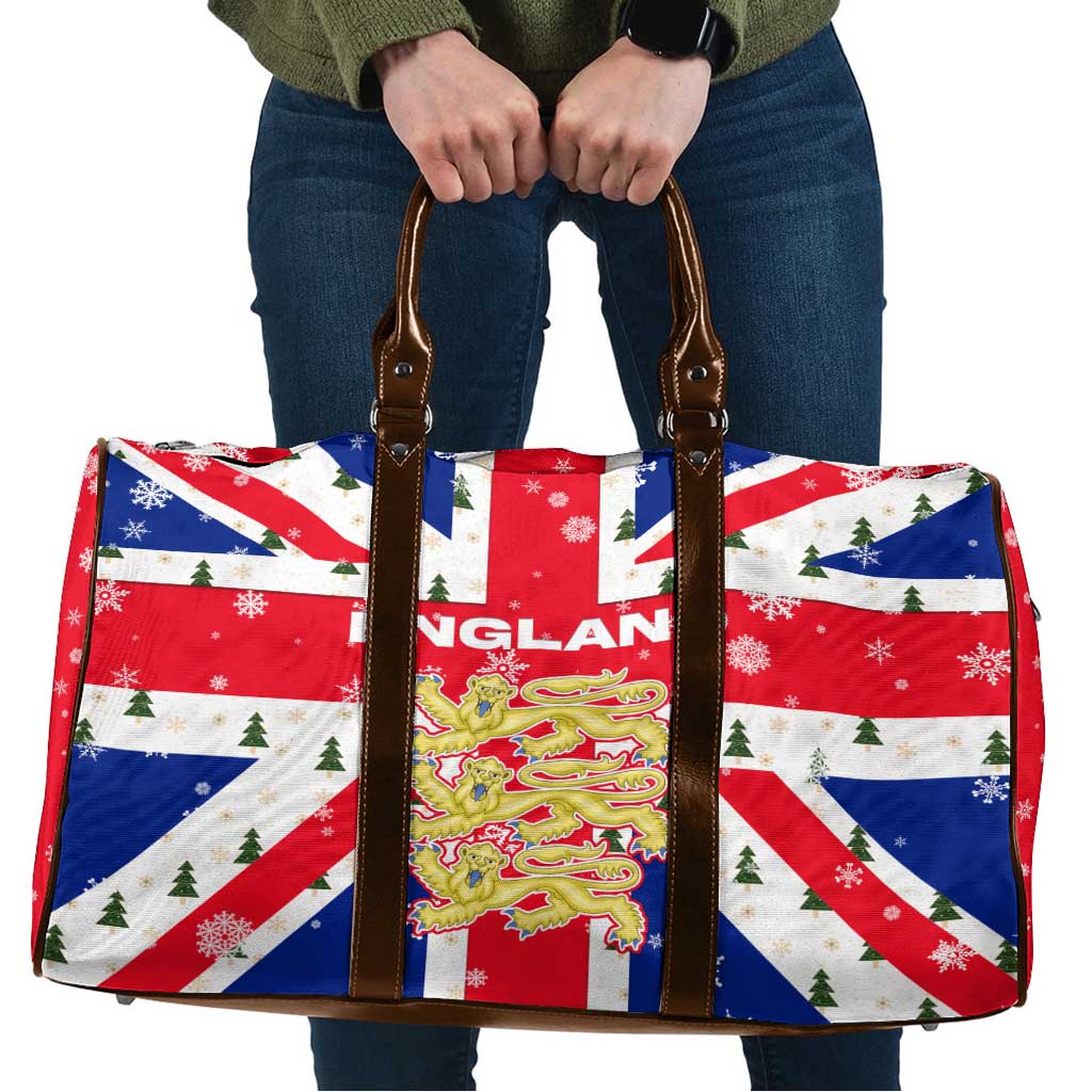 England Christmas Travel Bag with Red White Blue Santa Bus Tree and Three Lions Design - Wonder Print Shop