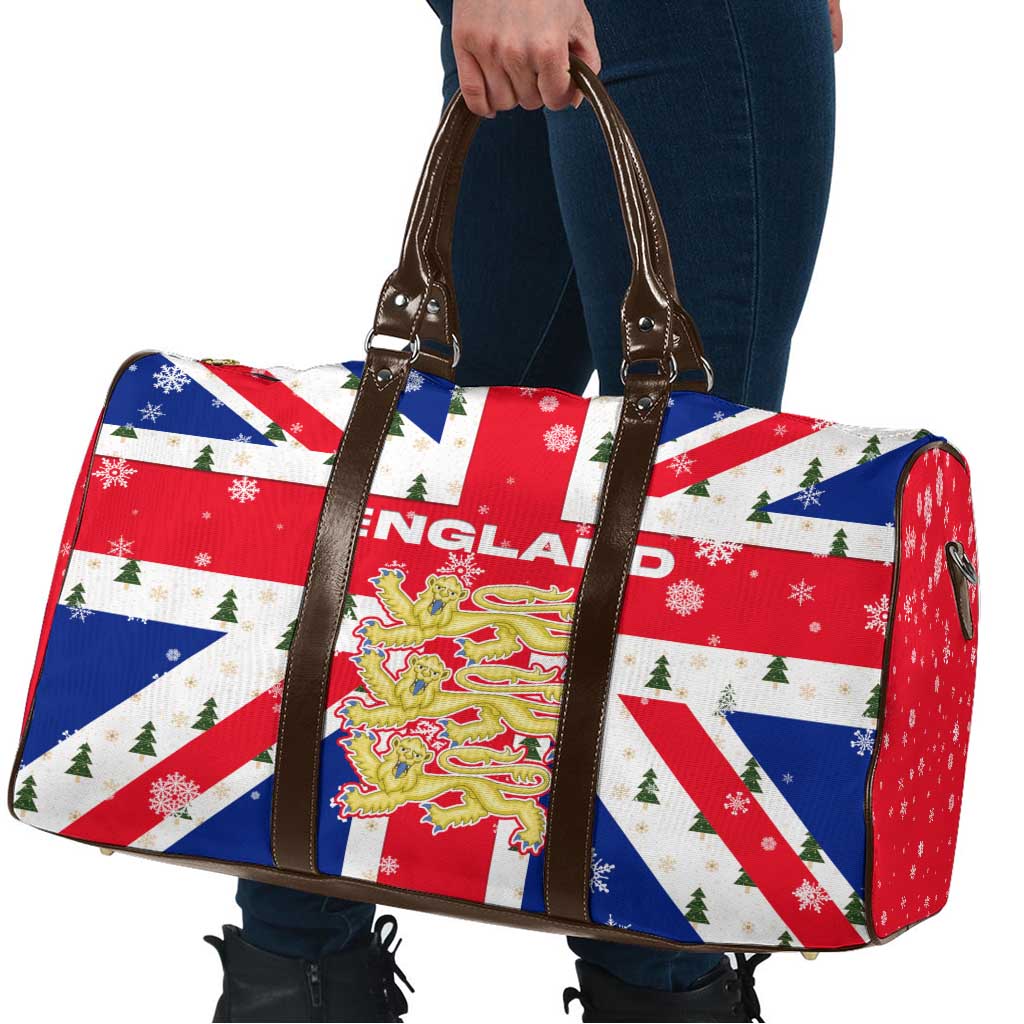 England Christmas Travel Bag with Red White Blue Santa Bus Tree and Three Lions Design - Wonder Print Shop