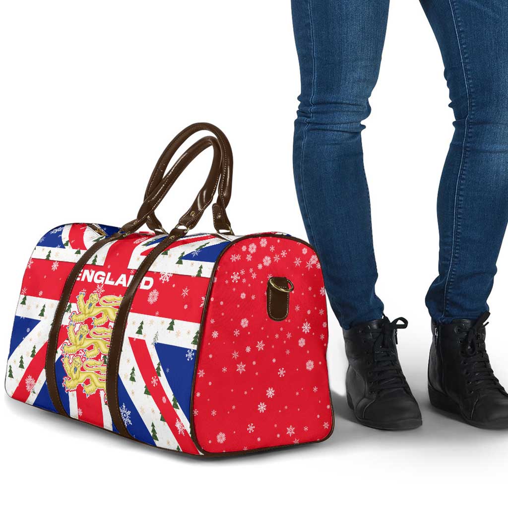 England Christmas Travel Bag with Red White Blue Santa Bus Tree and Three Lions Design - Wonder Print Shop