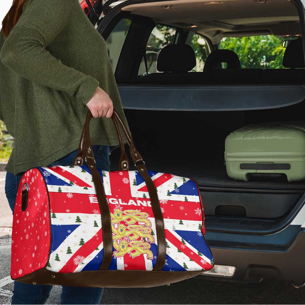 England Christmas Travel Bag with Red White Blue Santa Bus Tree and Three Lions Design - Wonder Print Shop