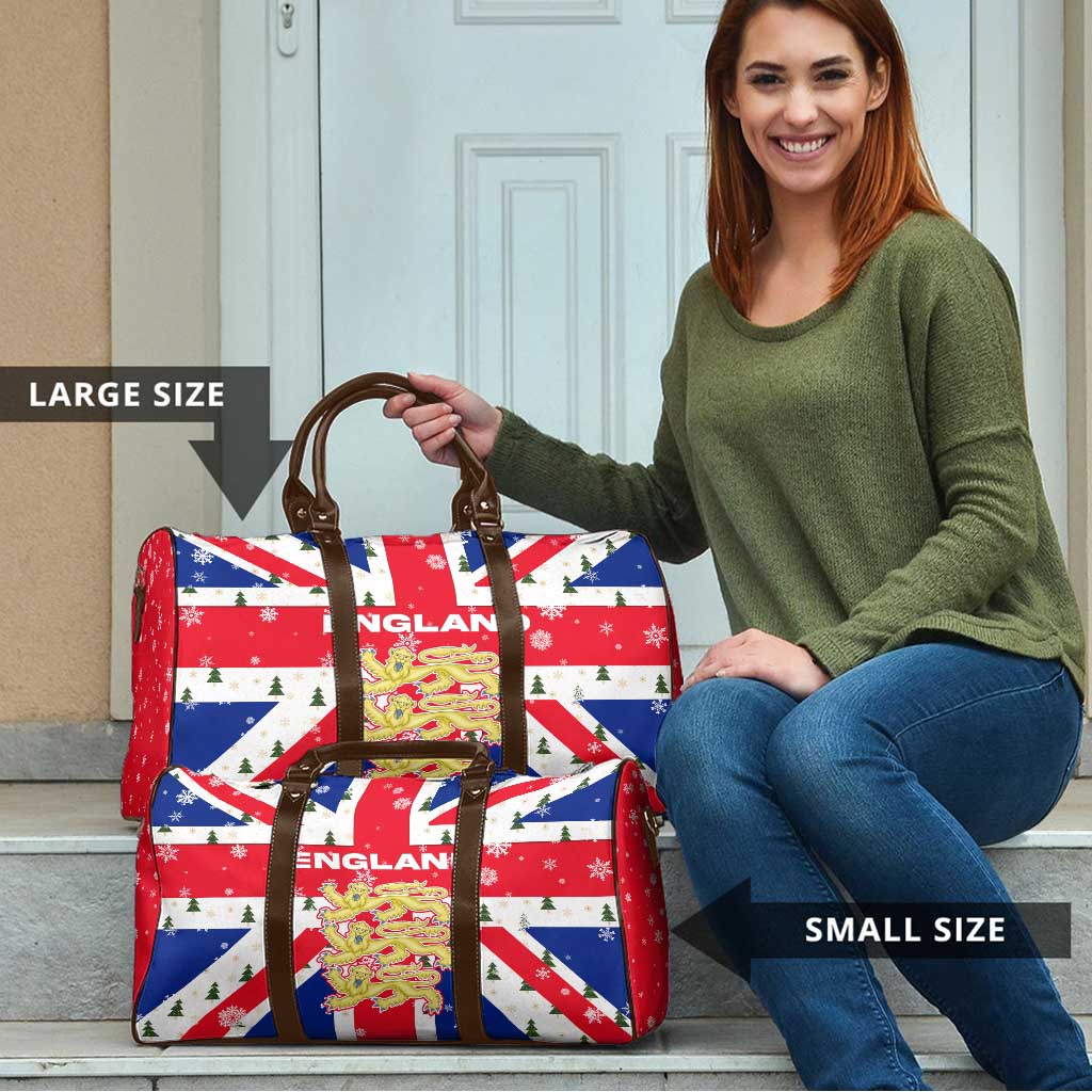 England Christmas Travel Bag with Red White Blue Santa Bus Tree and Three Lions Design - Wonder Print Shop