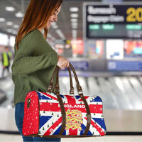 England Christmas Travel Bag with Red White Blue Santa Bus Tree and Three Lions Design - Wonder Print Shop