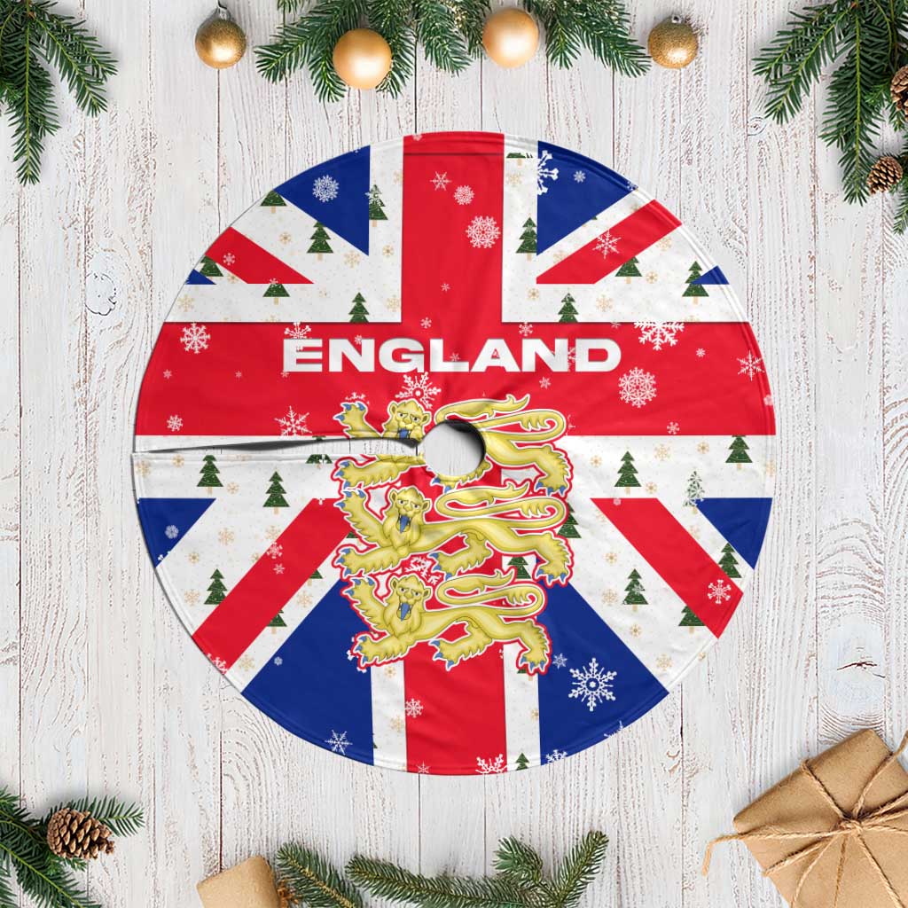 England Christmas Tree Skirt with Red White Blue Santa Bus Tree and Three Lions Design - Wonder Print Shop