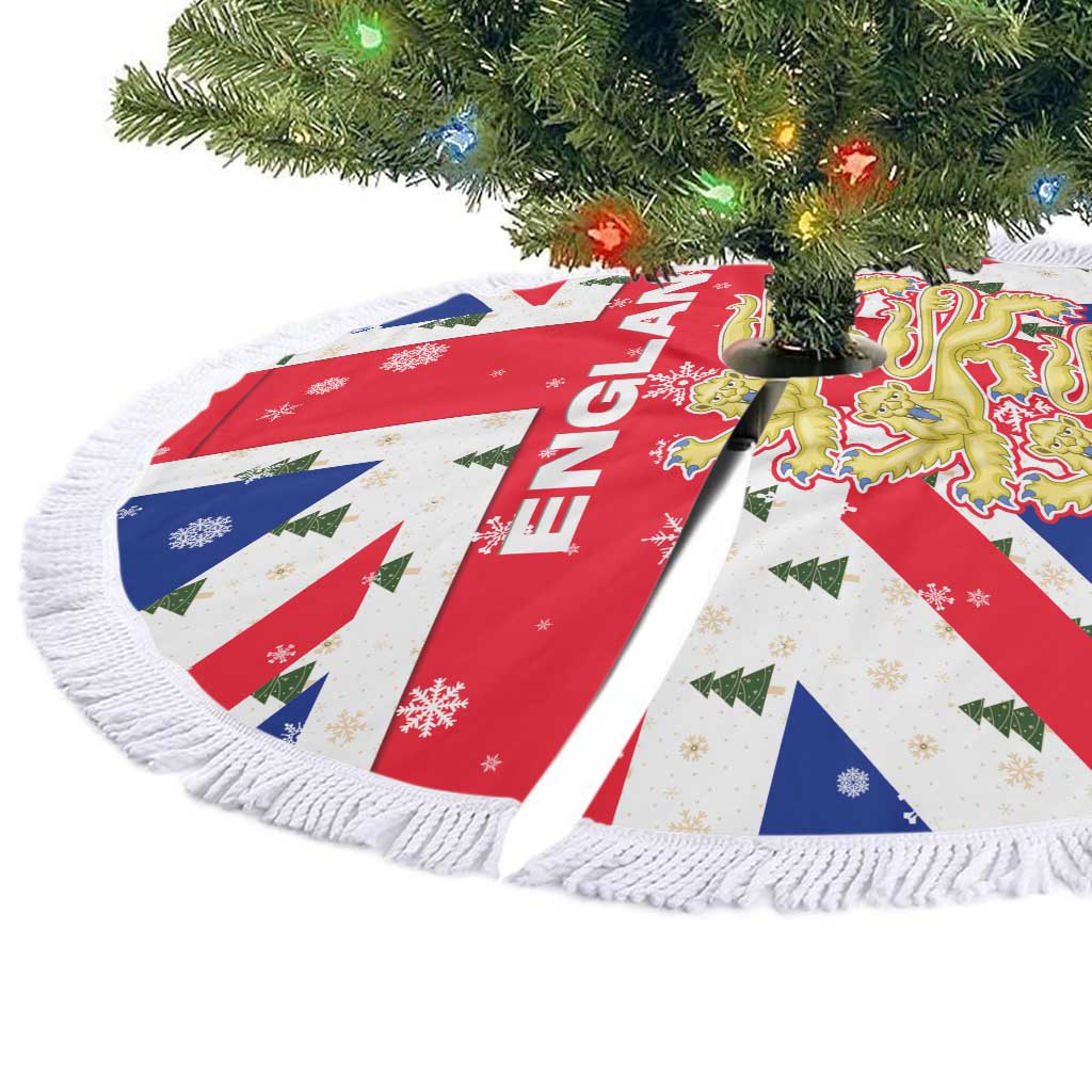 England Christmas Tree Skirt with Red White Blue Santa Bus Tree and Three Lions Design - Wonder Print Shop