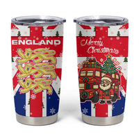 England Christmas Tumbler Cup with Red White Blue Santa Bus Tree and Three Lions Design - Wonder Print Shop
