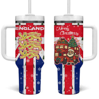 England Christmas Tumbler With Handle with Red White Blue Santa Bus Tree and Three Lions Design - Wonder Print Shop