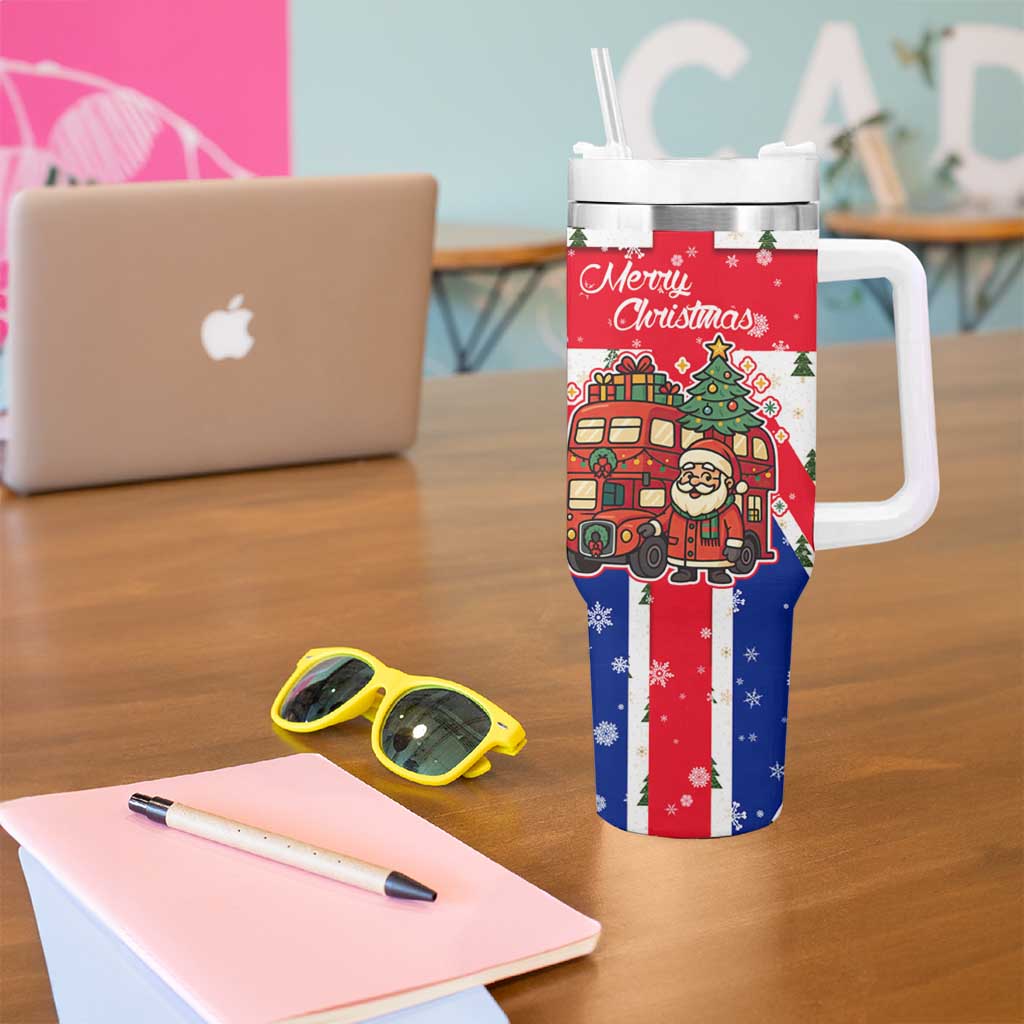 England Christmas Tumbler With Handle with Red White Blue Santa Bus Tree and Three Lions Design - Wonder Print Shop