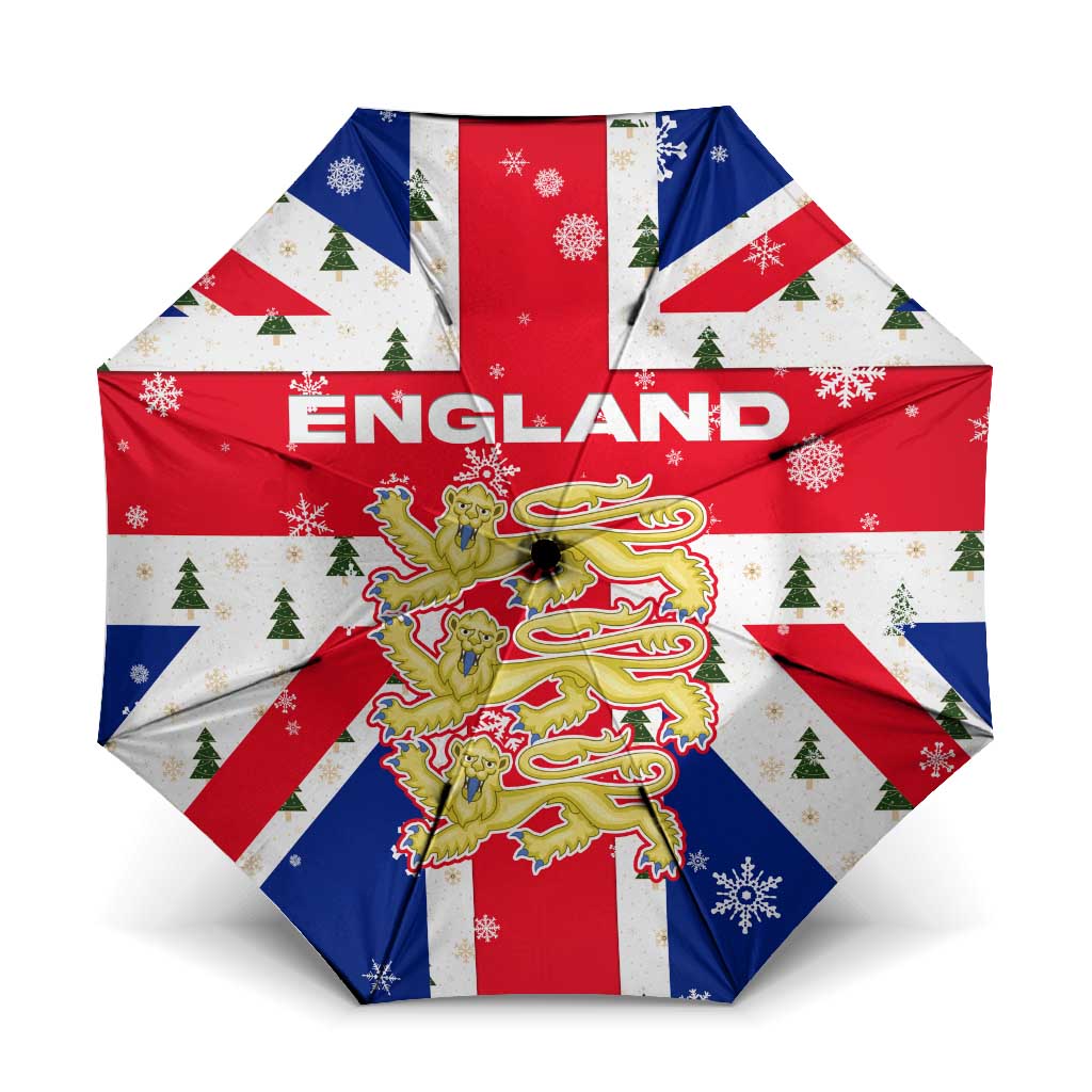 England Christmas Umbrella with Red White Blue Santa Bus Tree and Three Lions Design - Wonder Print Shop