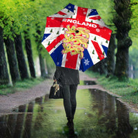 England Christmas Umbrella with Red White Blue Santa Bus Tree and Three Lions Design - Wonder Print Shop