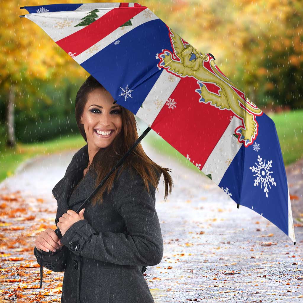 England Christmas Umbrella with Red White Blue Santa Bus Tree and Three Lions Design - Wonder Print Shop