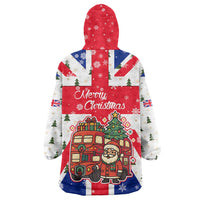 England Christmas Wearable Blanket Hoodie with Red White Blue Santa Bus Tree and Three Lions Design - Wonder Print Shop