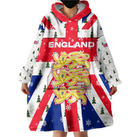 England Christmas Wearable Blanket Hoodie with Red White Blue Santa Bus Tree and Three Lions Design - Wonder Print Shop