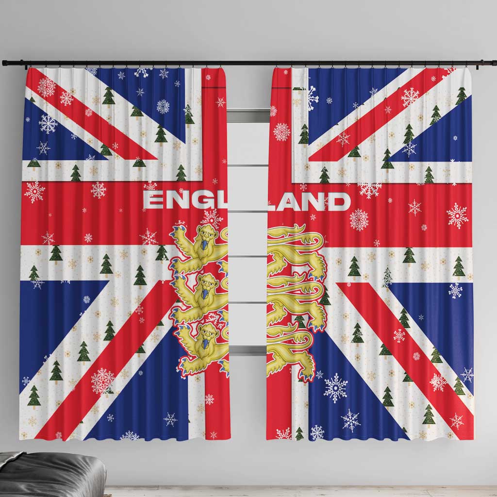 England Christmas Window Curtain with Red White Blue Santa Bus Tree and Three Lions Design - Wonder Print Shop