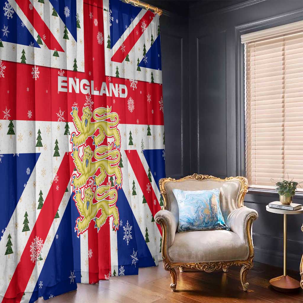 England Christmas Window Curtain with Red White Blue Santa Bus Tree and Three Lions Design - Wonder Print Shop