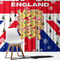 England Christmas Window Curtain with Red White Blue Santa Bus Tree and Three Lions Design - Wonder Print Shop