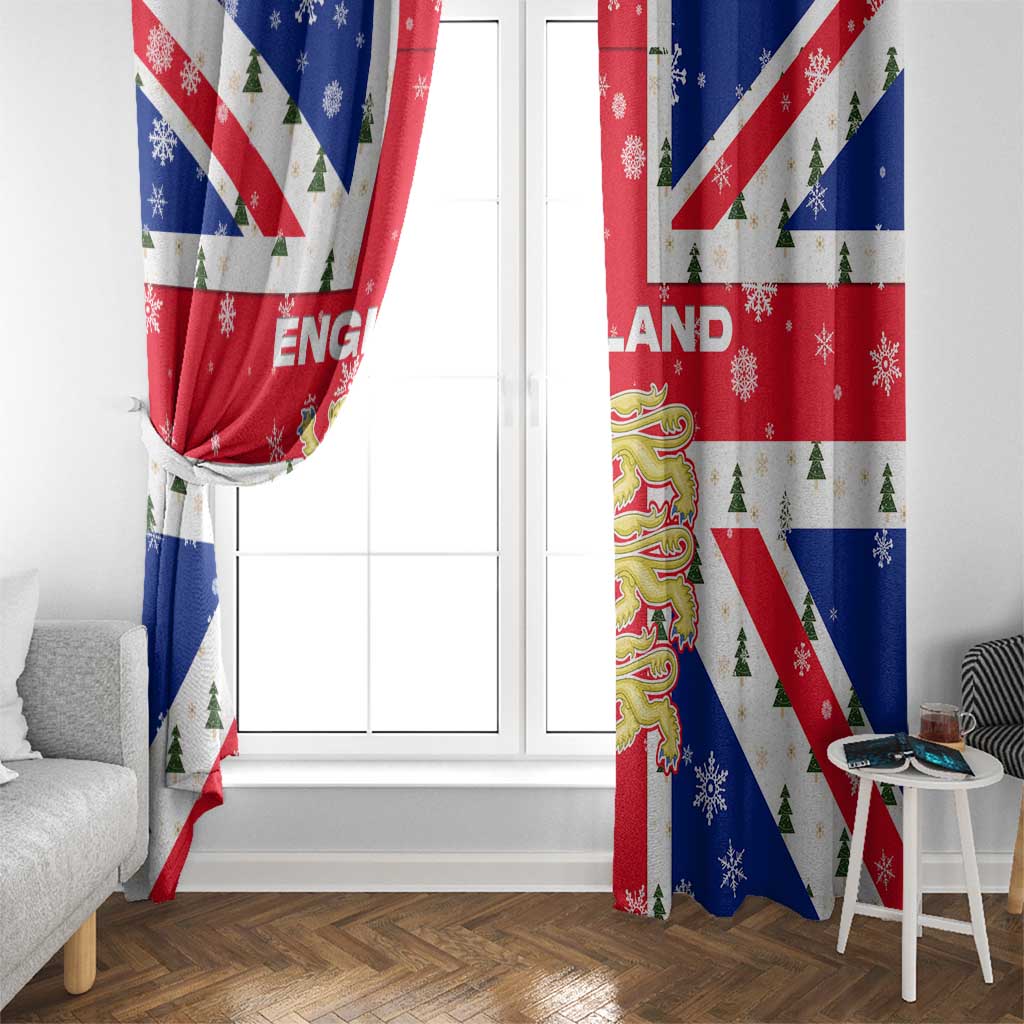 England Christmas Window Curtain with Red White Blue Santa Bus Tree and Three Lions Design - Wonder Print Shop