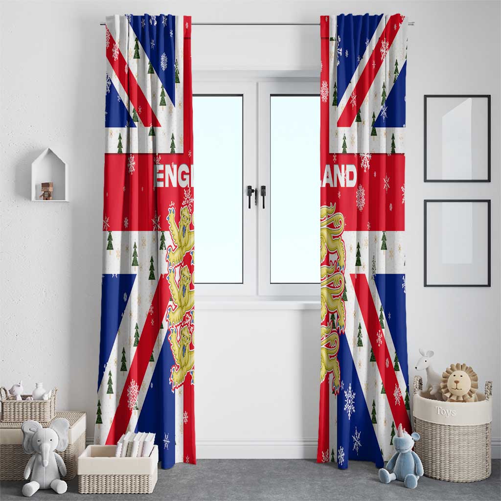 England Christmas Window Curtain with Red White Blue Santa Bus Tree and Three Lions Design - Wonder Print Shop
