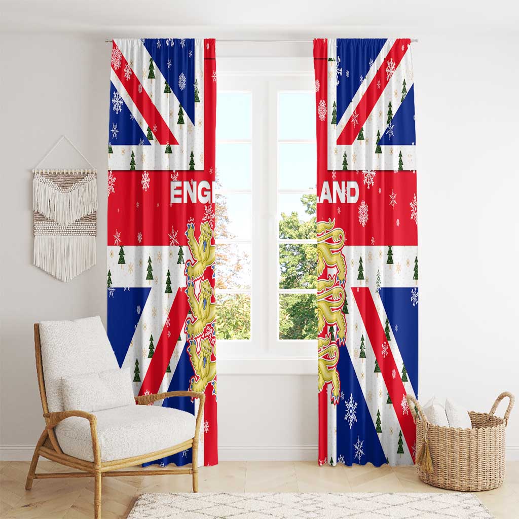 England Christmas Window Curtain with Red White Blue Santa Bus Tree and Three Lions Design - Wonder Print Shop