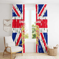 England Christmas Window Curtain with Red White Blue Santa Bus Tree and Three Lions Design - Wonder Print Shop