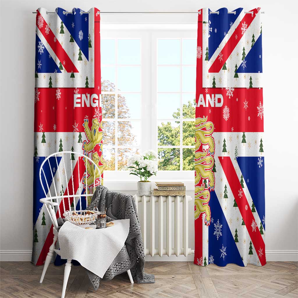England Christmas Window Curtain with Red White Blue Santa Bus Tree and Three Lions Design - Wonder Print Shop