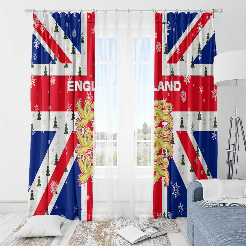 England Christmas Window Curtain with Red White Blue Santa Bus Tree and Three Lions Design - Wonder Print Shop