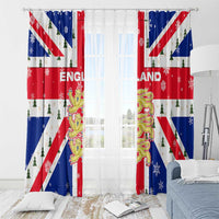 England Christmas Window Curtain with Red White Blue Santa Bus Tree and Three Lions Design - Wonder Print Shop
