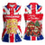 England Christmas Women Sleeveless Polo Shirt with Red White Blue Santa Bus Tree and Three Lions Design - Wonder Print Shop