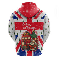 England Christmas Zip Hoodie with Red White Blue Santa Bus Tree and Three Lions Design - Wonder Print Shop