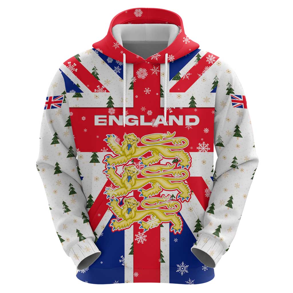 England Christmas Zip Hoodie with Red White Blue Santa Bus Tree and Three Lions Design - Wonder Print Shop
