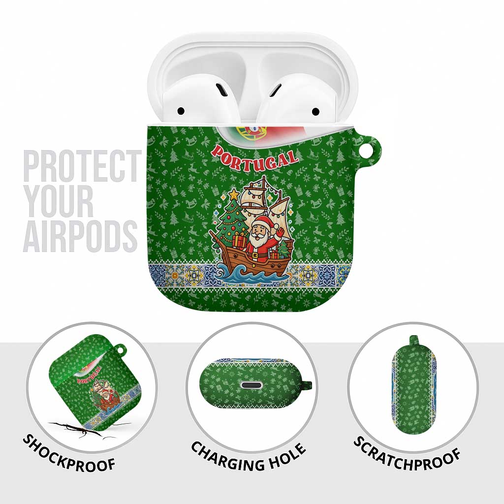 Portugal Christmas AirPods Case with Green Red Santa Ship Tree and Coat of Arms - Wonder Print Shop