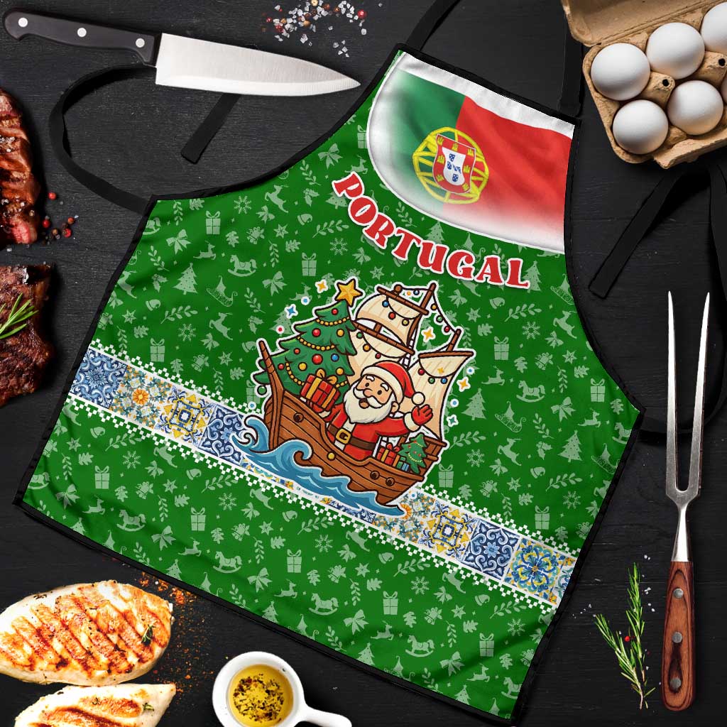 Portugal Christmas Apron with Green Red Santa Ship Tree and Coat of Arms - Wonder Print Shop