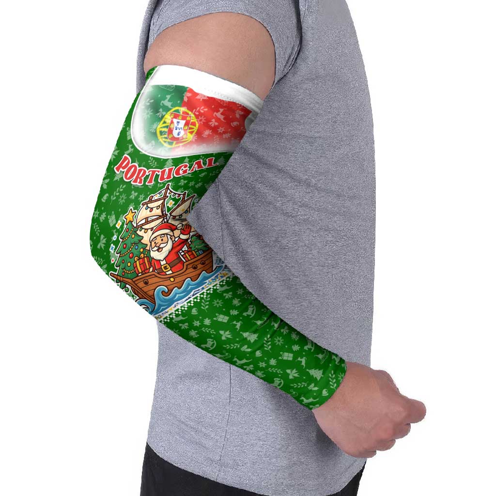 Portugal Christmas Arm Sleeves with Green Red Santa Ship Tree and Coat of Arms - Wonder Print Shop