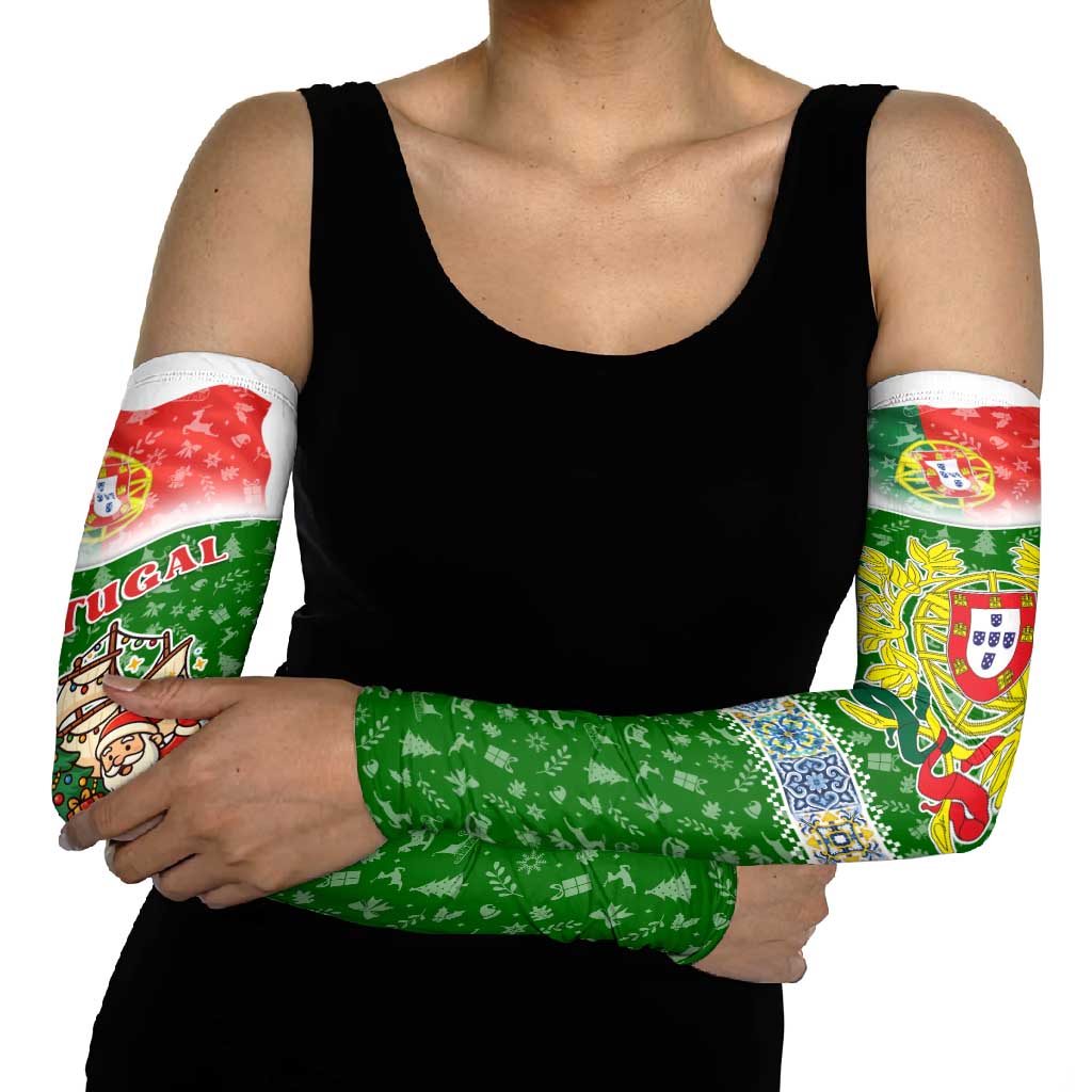 Portugal Christmas Arm Sleeves with Green Red Santa Ship Tree and Coat of Arms - Wonder Print Shop
