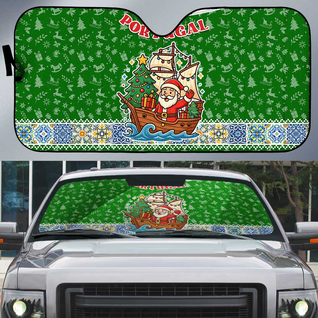 Portugal Christmas Auto Sun Shade with Green Red Santa Ship Tree and Coat of Arms - Wonder Print Shop