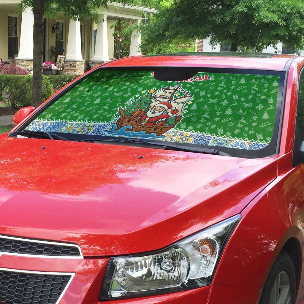 Portugal Christmas Auto Sun Shade with Green Red Santa Ship Tree and Coat of Arms - Wonder Print Shop