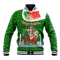 Portugal Christmas Baseball Jacket with Green Red Santa Ship Tree and Coat of Arms - Wonder Print Shop