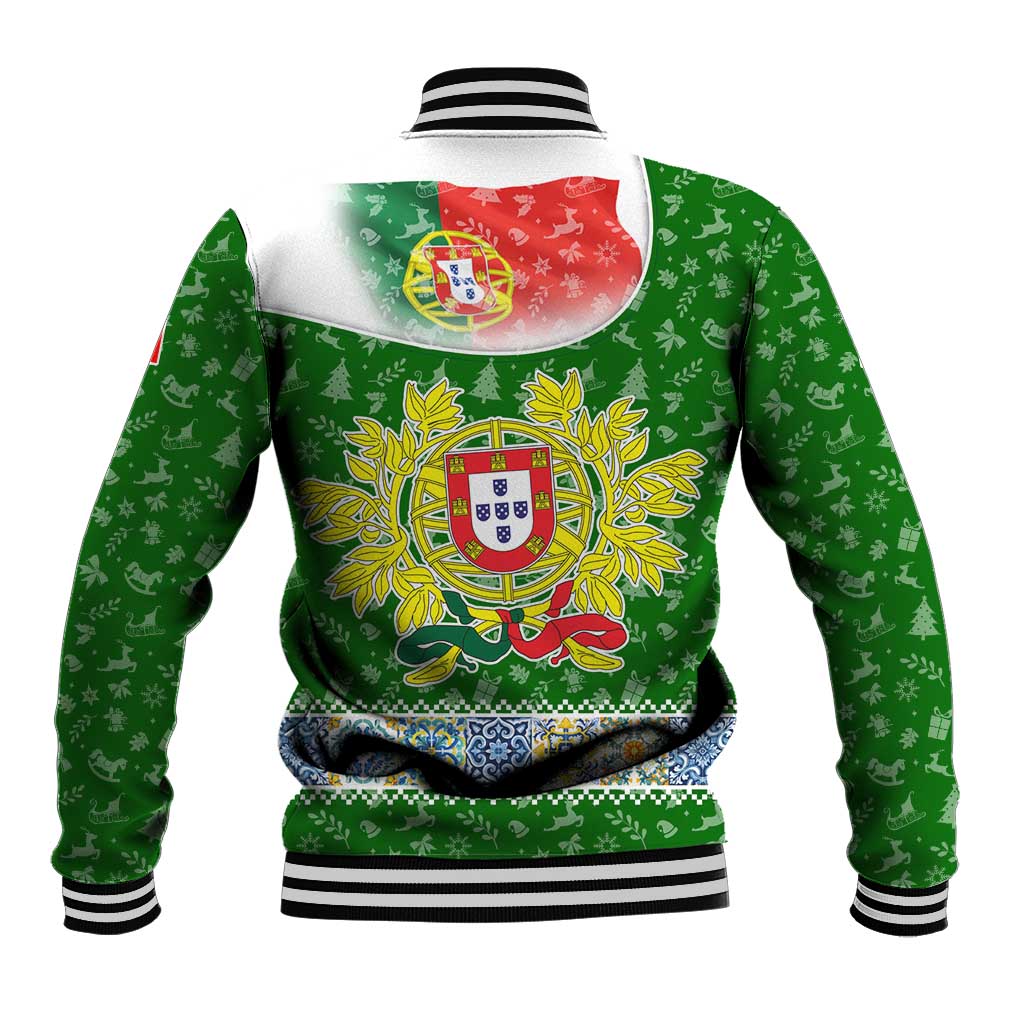 Portugal Christmas Baseball Jacket with Green Red Santa Ship Tree and Coat of Arms - Wonder Print Shop