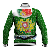 Portugal Christmas Baseball Jacket with Green Red Santa Ship Tree and Coat of Arms - Wonder Print Shop