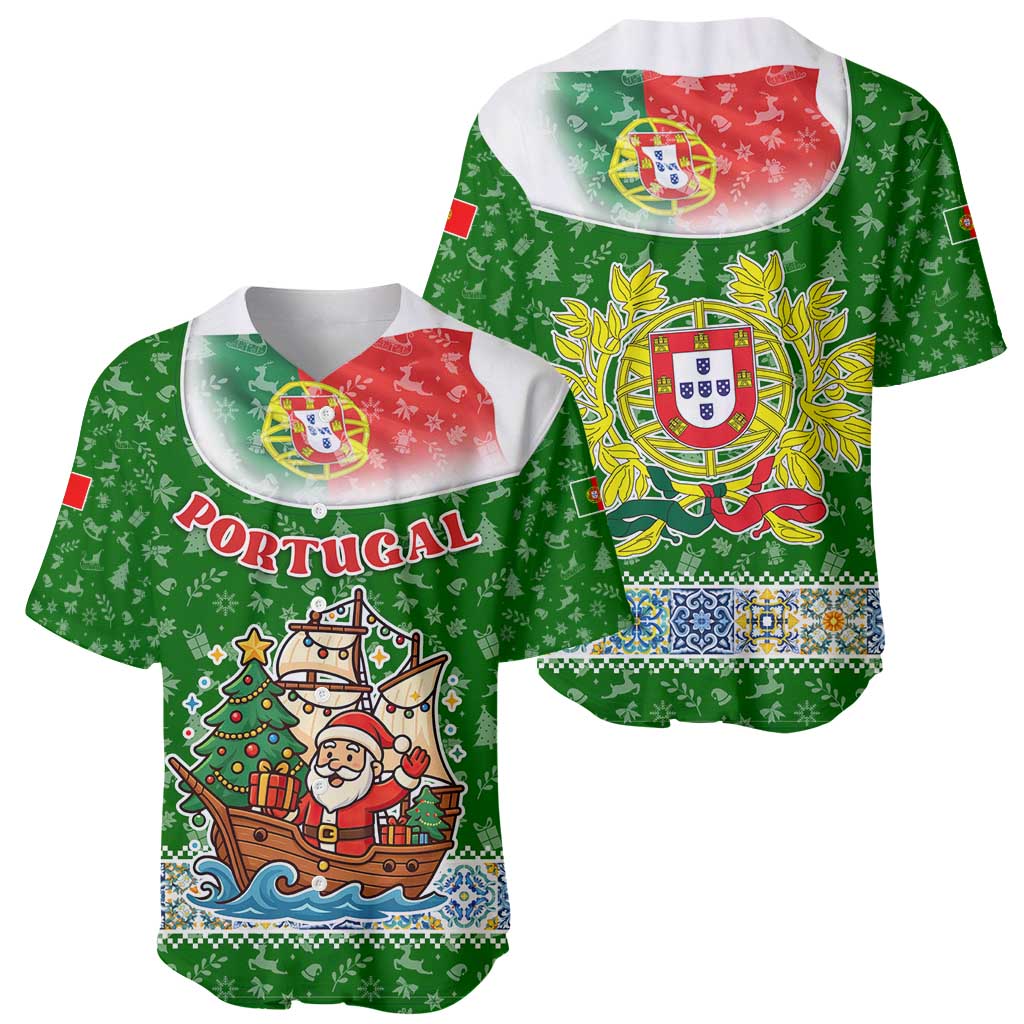 Portugal Christmas Baseball Jersey with Green Red Santa Ship Tree and Coat of Arms - Wonder Print Shop