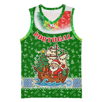 Portugal Christmas Basketball Jersey with Green Red Santa Ship Tree and Coat of Arms - Wonder Print Shop
