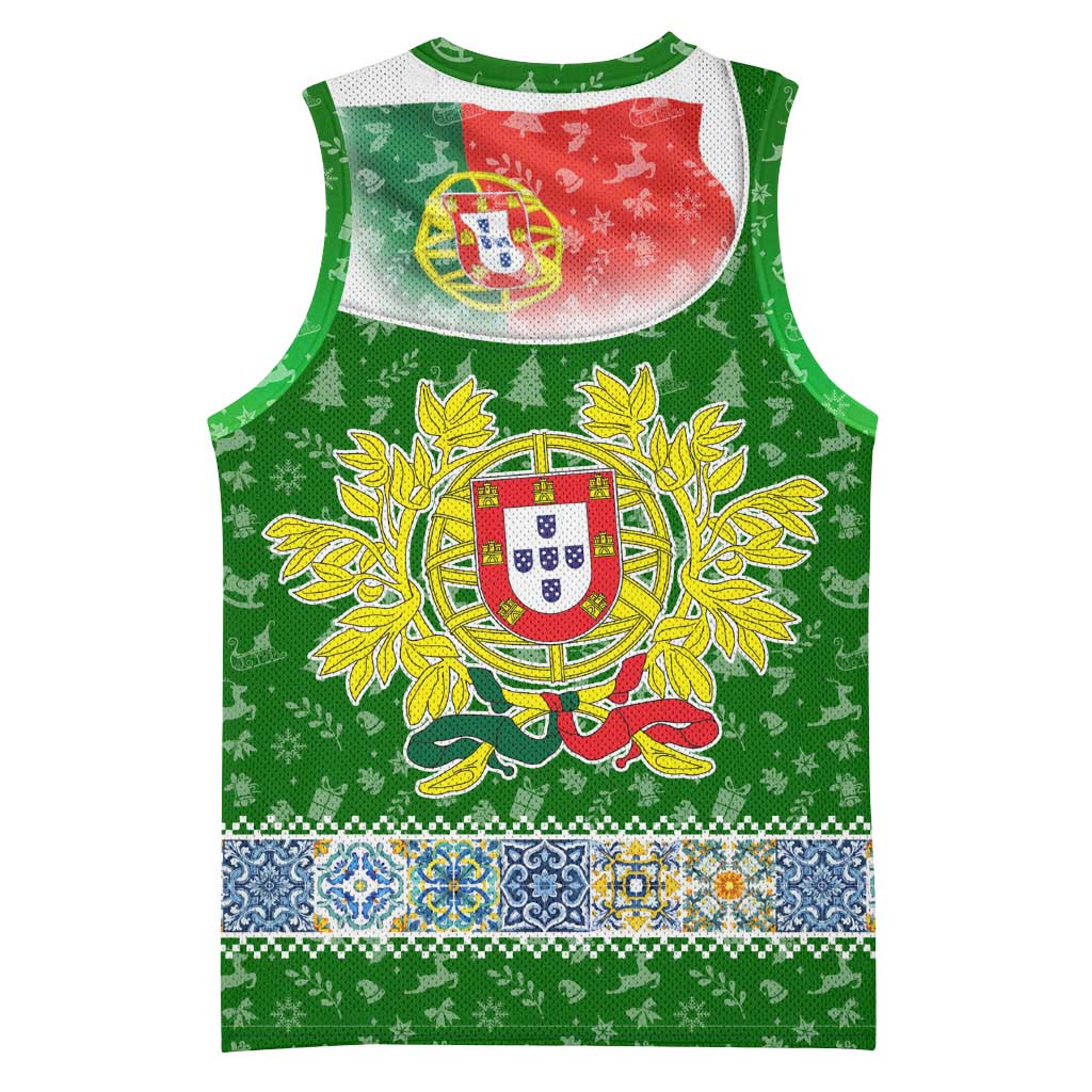 Portugal Christmas Basketball Jersey with Green Red Santa Ship Tree and Coat of Arms - Wonder Print Shop