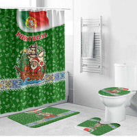 Portugal Christmas Bathroom Set with Green Red Santa Ship Tree and Coat of Arms - Wonder Print Shop
