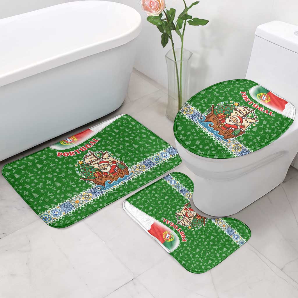 Portugal Christmas Bathroom Set with Green Red Santa Ship Tree and Coat of Arms - Wonder Print Shop