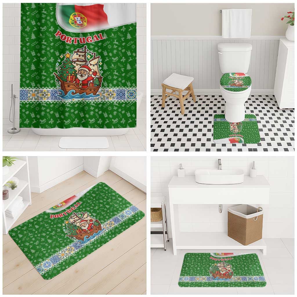 Portugal Christmas Bathroom Set with Green Red Santa Ship Tree and Coat of Arms - Wonder Print Shop