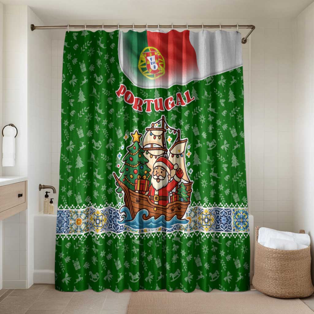 Portugal Christmas Bathroom Set with Green Red Santa Ship Tree and Coat of Arms - Wonder Print Shop