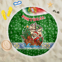 Portugal Christmas Beach Blanket with Green Red Santa Ship Tree and Coat of Arms - Wonder Print Shop