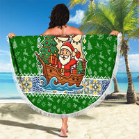 Portugal Christmas Beach Blanket with Green Red Santa Ship Tree and Coat of Arms - Wonder Print Shop