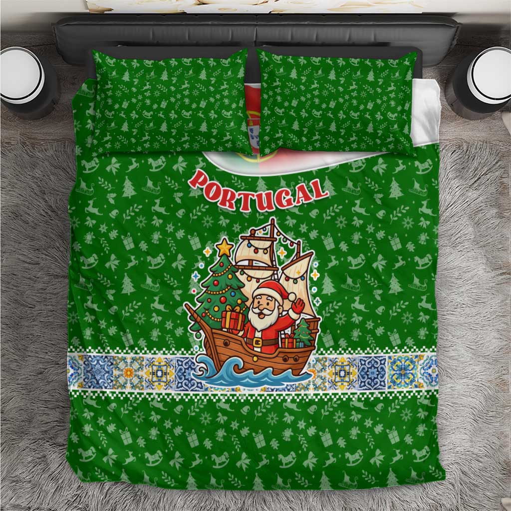 Portugal Christmas Bedding Set with Green Red Santa Ship Tree and Coat of Arms - Wonder Print Shop