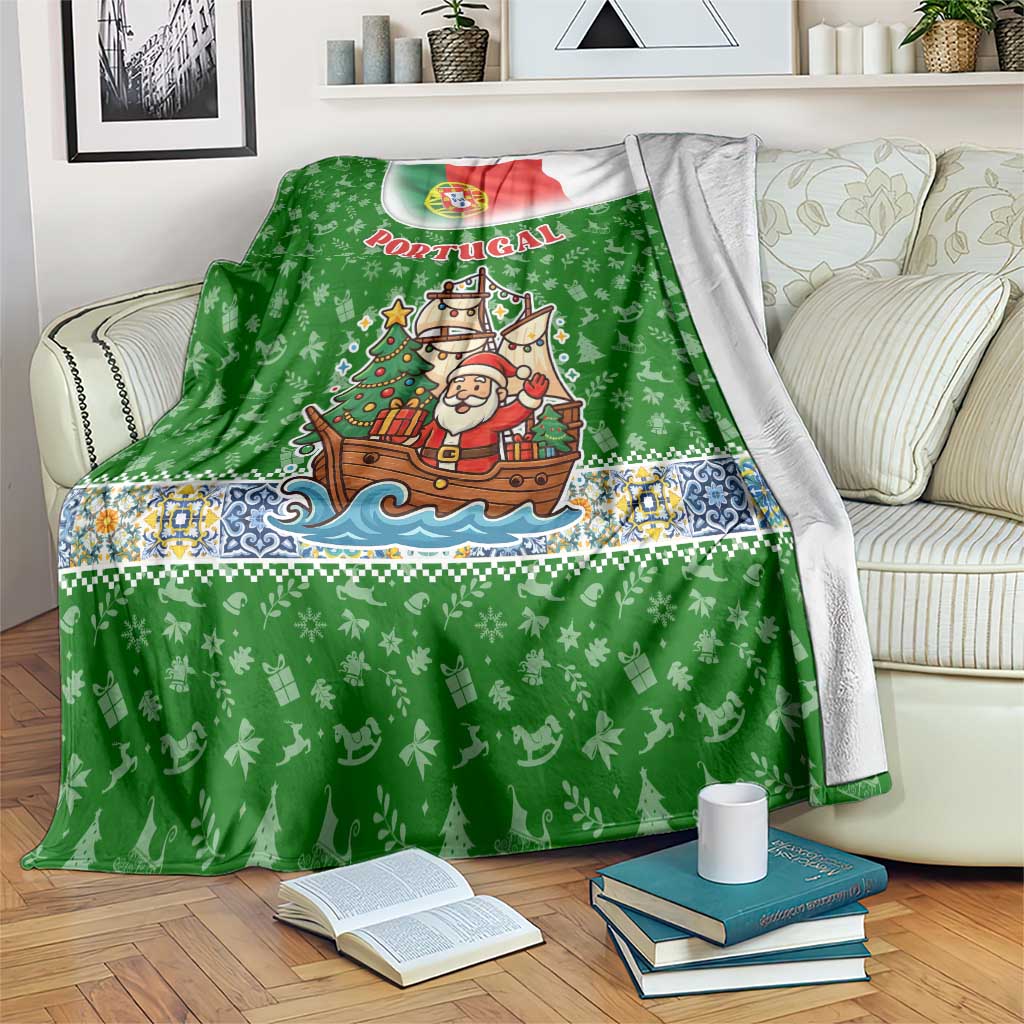 Portugal Christmas Blanket with Green Red Santa Ship Tree and Coat of Arms - Wonder Print Shop